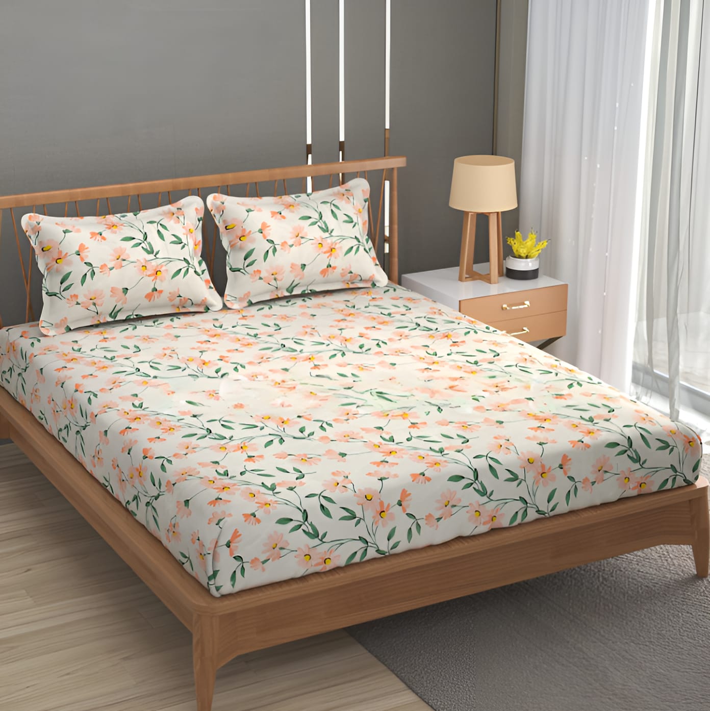 JAIPURI Premium  Fitted Elastic Bedsheet With Two Pillow Covers  (72X78X Upto 10 Inches) & 360 Degree Elasticated